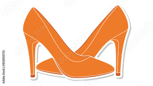 Pair of Stylish Orange High Heel Shoes with White Outline Accent on Black Background