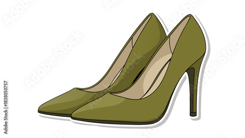 Pair of Olive Green High Heel Pumps with Stiletto Heels Displayed Against a Stark Black Background Featuring Clean Lines and a Simple Vector Art Style for Fashion and Footwear Concepts