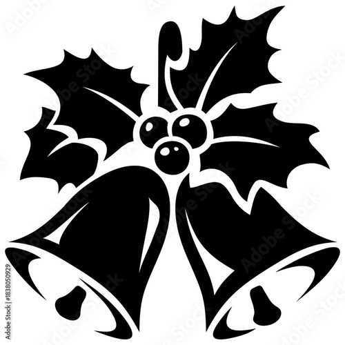 Christmas bells. Black silhouette of Christmas bells isolated on a white background. Vector illustration