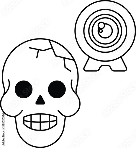 Skull with a camera in front of it