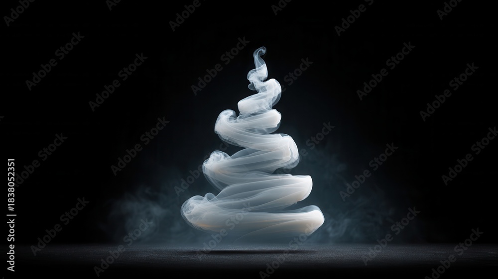 Fototapeta premium Swirling smoke creating an abstract christmas tree, radiating warm festive light on a dark backdrop