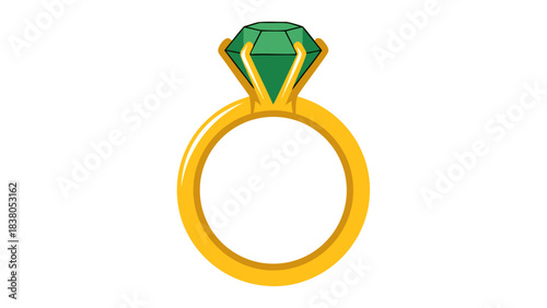 Pixel Art Golden Ring With Emerald Gemstone Isolated On Black Background Simple Geometric Shape