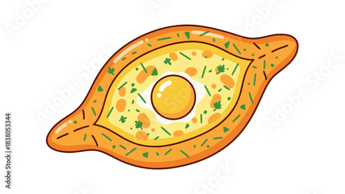 Pixel Art Khachapuri Adjaruli A Traditional Georgian Cheese Bread Filled with Egg and Herbs on a Black Background