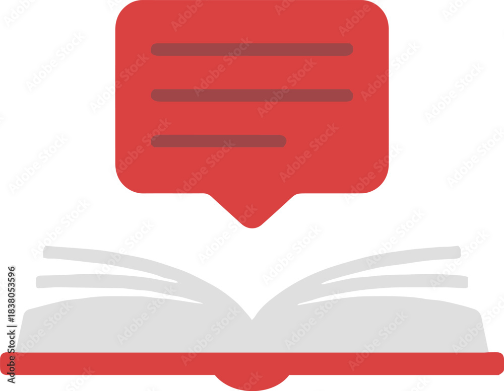 Fototapeta premium Open book with speech bubble, flat vector comment icon