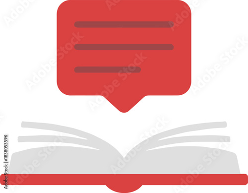 Open book with speech bubble, flat vector comment icon