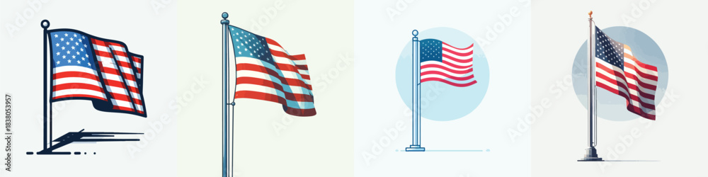 custom made wallpaper toronto digitalvector set of simple American flag poles on white background