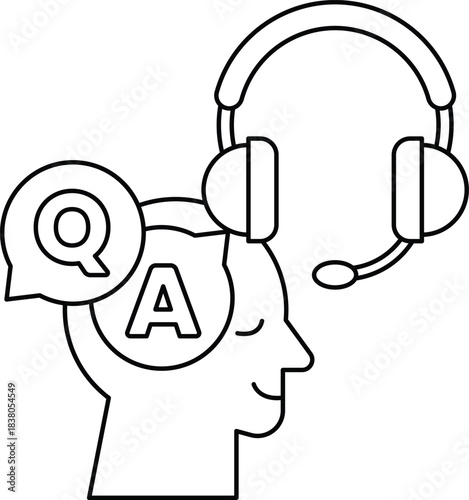 A man with a headset on his head and a Q on his forehead