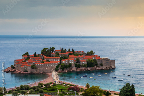 Sveti Stefan at sunset. Montenegro.