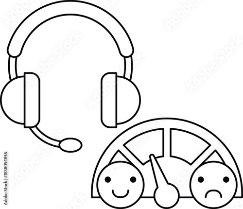 A cartoon of a car with a speedometer and a headset on the dashboard