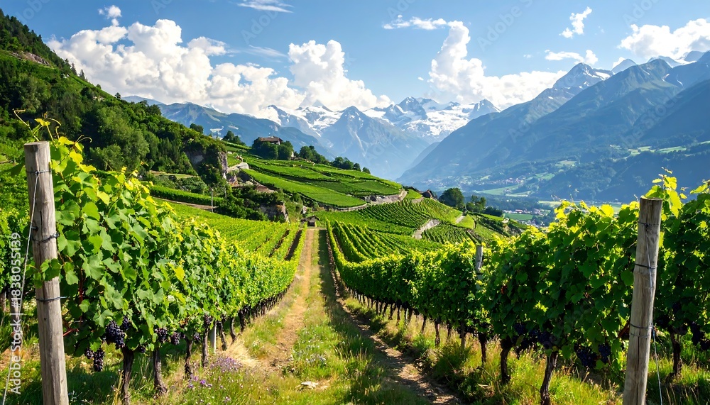 Fototapeta premium Swiss Vineyard Landscape Scenic View.