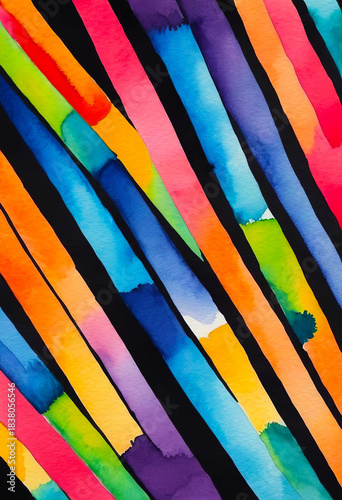 Bright multicolor stripes on black background, abstract colorful pattern