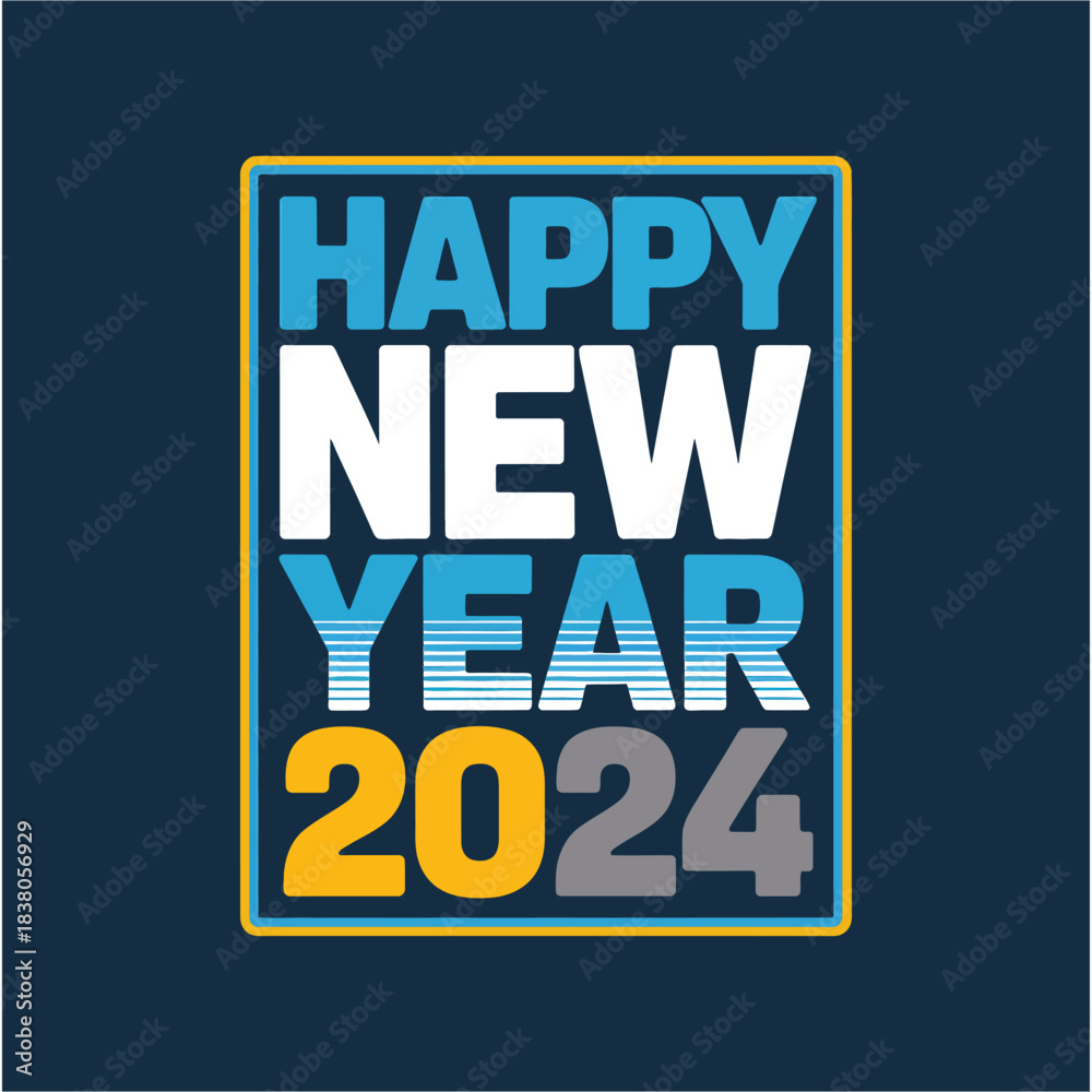 Fototapeta premium Happy New Year 2024 Modern Geometric Typography Design