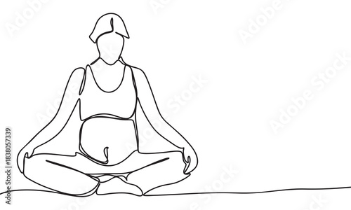 Continuous Line Drawing of Pregnant Woman Meditating