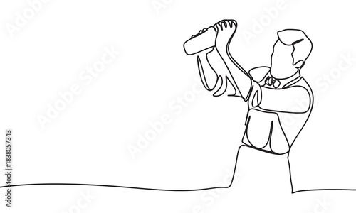 Continuous Line Drawing of a Bartender Shaking a Cocktail