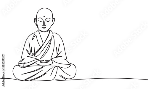 Continuous Line Drawing of a Meditating Monk