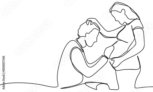 Love and Anticipation Pregnant Couple's Tender Moment in Continuous Line Art