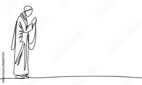 Continuous Line Art Monk in Prayer