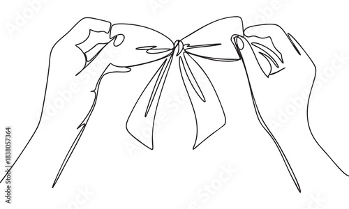 Hands Tying a Decorative Bow in Continuous Line Art