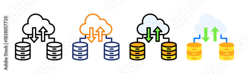 Cloud Storage Icon Multiple Style Collection Set 