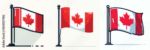 Vector set of simple Canadian flag poles on white background
