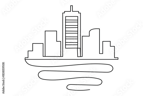 One line drawing of modern city skyline panorama
