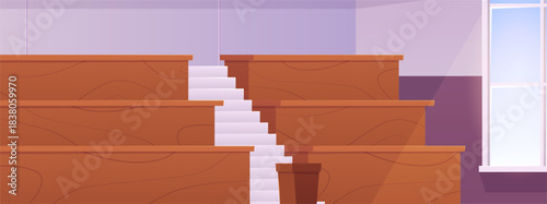 Lecture hall in university or college, vector flat empty auditorium conference class, high school seats for spectators