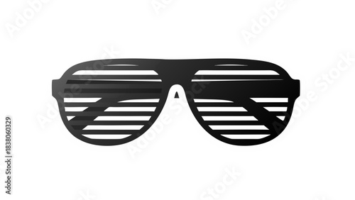 Retro Aviator Sunglasses With Slatted Lenses and White Outline on Black Background Graphic Design Element