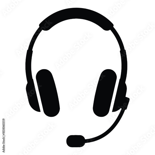 Simple black silhouette of a headset with an attached microphone