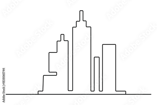 One line drawing of modern city skyline shapes