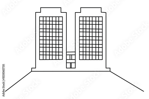 One line drawing of twin corporate office towers 