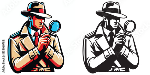 vector and silhouette set of detectives on white background