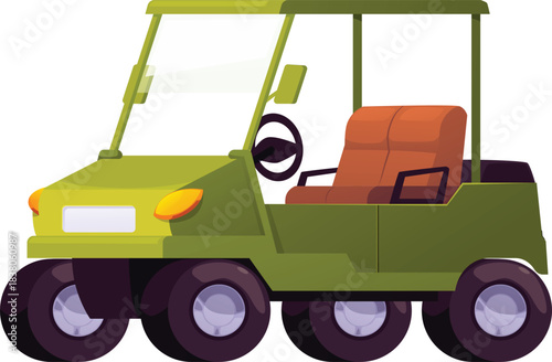 A green golf cart icon, transporting players around the course.