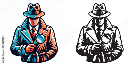vector and silhouette set of detectives on white background