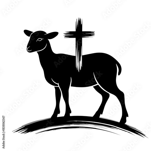 Silhouette of a lamb with a cross, symbolizing peace and faith. The silhouette depicts a serene lamb standing gracefully, integrating the cross for spiritual significance.