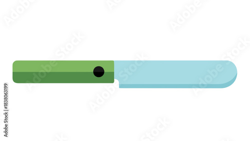 Simple Kitchen Knife with Green Handle and Light Blue Blade on a Black Background Minimalist Illustration