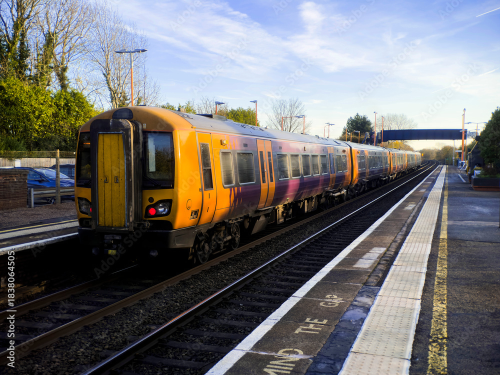 Naklejka premium British Rail commutter passenger suburban railway station West Midlands England UK