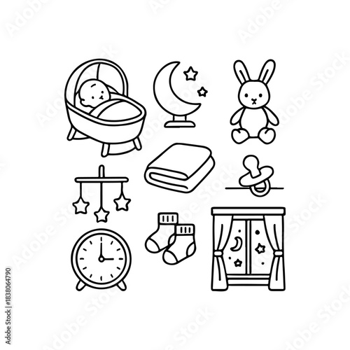 Adorable hand drawn baby nursery icons set