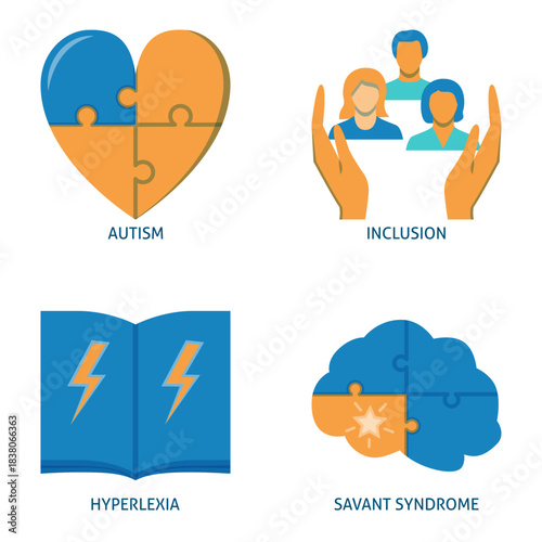 Neurodiversity symbols flat icon set