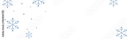 Clean winter background with pale blue geometric snowflakes and tiny stars on white, leaving ample copy space for Christmas greetings, holiday banners, invitations, and seasonal promotional designs.