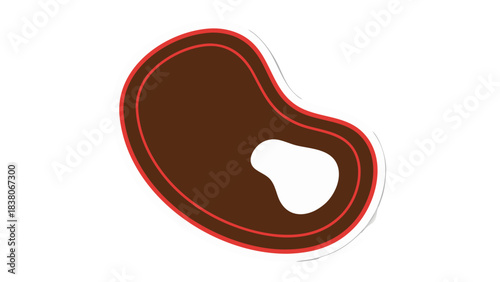 Stylized brown steak with red and white outline on a black background simple graphic illustration