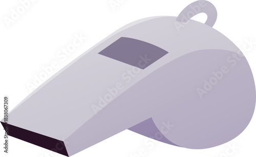 Gray whistle flat vector icon, sound beep equipment for sports game referee, cartoon trainers alarm tool isolated