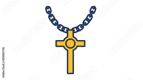 Stylized Christian Cross Pendant Necklace with Blue and White Chain Against Black Background Religious Symbolism Faith Hope and Spirituality Concept