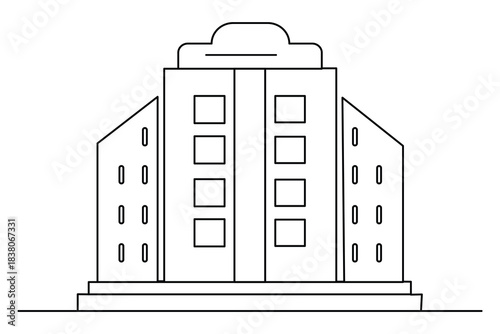 Office building one line drawing vector illustration