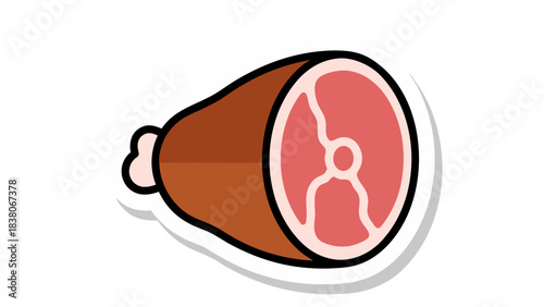 Stylized Ham Hock Meat Cut Vector Sticker Graphic With Brown And Pink Colors On Black Background