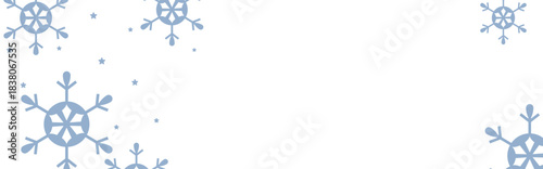 Clean winter background with pale blue geometric snowflakes and tiny stars on white, leaving ample copy space for Christmas greetings, holiday banners, invitations, and seasonal promotional designs.