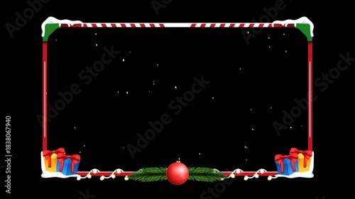 Christmas webcam overlay with element for streaming border with transparent background. Animation Border gaming overlay