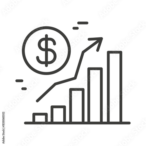 Growing chart icon, money increase symbol, marketing progress
