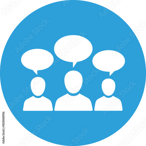 Three people with speech bubbles representing team discussion