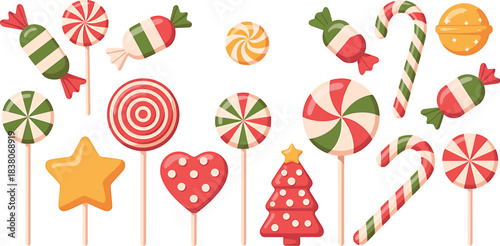 Christmas Candy Vector Set – Festive Lollipops, Peppermint Sweets & Holiday Treats Illustration