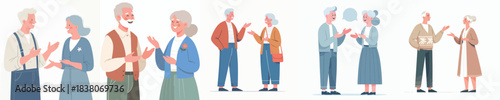 vector grandpa and grandma talking casually with open hand gestures